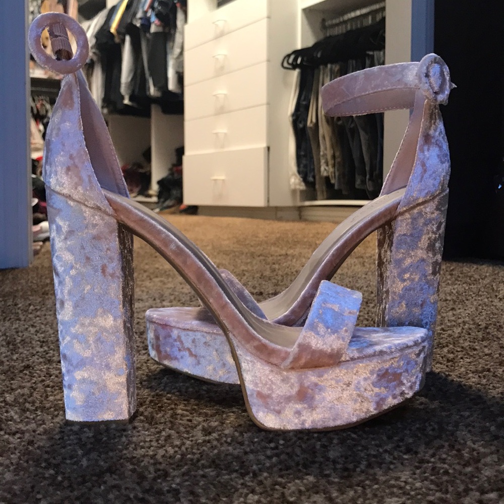 Baby pink velvet heels